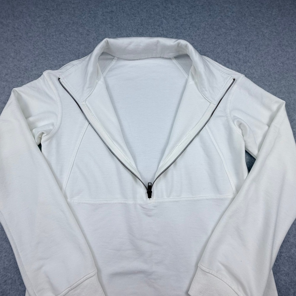 Womens White Quarter Zip Pullover Mock Neck Sweatshirt Small NWOT